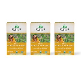ORGANIC INDIA Tulsi Honey Chamomile Tea Bags - Herbal Tea for Stress Relieving & Calming, USDA Certified Organic, Caffeine Free - 18 Tea Bags, 3 Pack