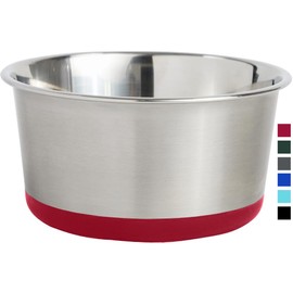 GORILLA GRIP Stainless Steel Metal Dog Bowl, Rubber Base, Heavy Duty Feeding Dish, Food Grade BPA Free, Less Sliding, Quiet Pet Bowl for Cats and Dogs, Holds 2 Cups (16 fl oz), Red