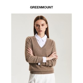 GreenMount Women's V Neck Sweater 100% Pure Cashmere Essential Long Sleeve Pullover Warm Soft Sweater for Women