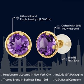 Gem Stone King 14K Yellow Gold Amethyst Stud Earrings For Women (2.00 Cttw, Gemstone