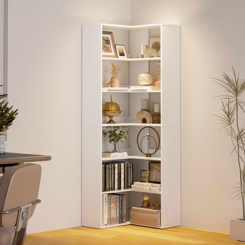 oneinmil Bookcase 6 Tiers with Baffles, Large Corner Bookshelf, 23.62"