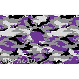 Sky Auto INC Purple Black White Gray Camouflage Vinyl Car Wrap Film Sheet + Free Cutter & Squeegee (8FT x 5FT / 96" x 60")
