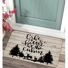 Life Is Better At The Cabin Decorative Family Welcome Cabin Door Mat,17 x 30 Inch RV Decor Doormat,Farmhouse Campsite Cabin Entrance Rug for Bedroom Living Room,Campers Camping Lovers Gifts