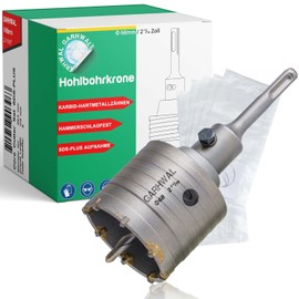 GARHWAL Hollow Drill Bit Set Diameter 68 mm with SDS-Plus Holder and a Pilot Drill, Hammer Impact Resistant, Crown Drill, Socket Drill I for e.g. Masonry Bricks and Sand-lime Stone for Hammer Drills