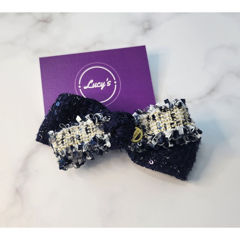Burnaby Navy Sequin Tweed Hairpin 10cm / 버나비 네이비 스팽글