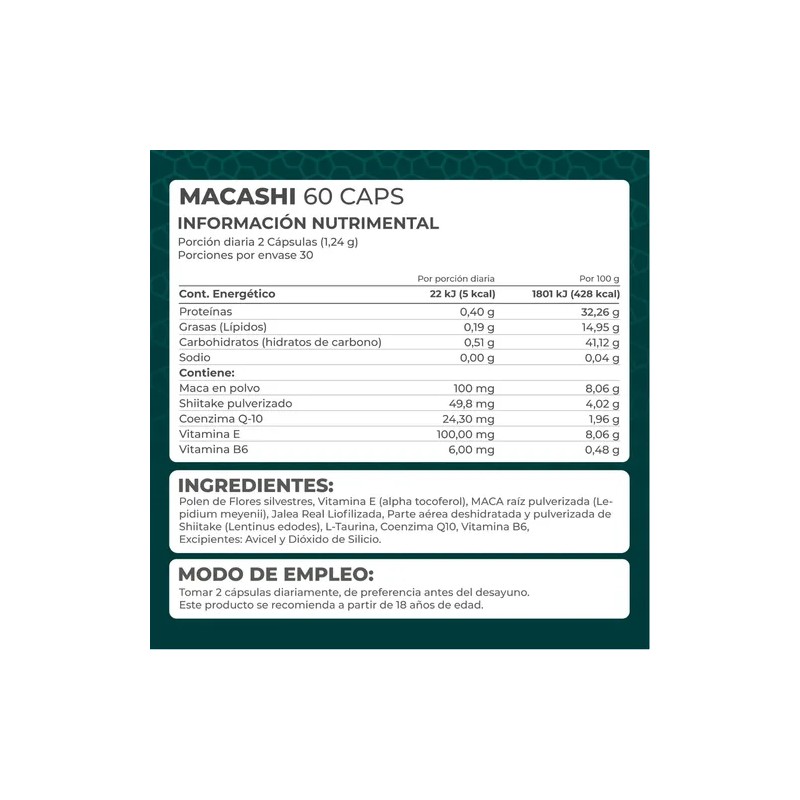 Suplemento Macashi Maca & Shiitake (60 Caps) - Pronat