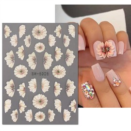 5D Engraved Sunflower Nail Art Stickers Decals Yellow Lotus Flower Acrylic Embossed Sliders Nail Art Supplies Summer Nail Stickers Manicure Decoration for Women Girls Nails Painting Charms Accessories