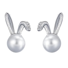 Easter Women's Earrings, Rhinestone Pearl Rabbit Earrings, Cute Rabbit Pearl Stud Earrings, Rabbit Stud Earrings, Easter Bunny Earrings, Easter Decoration Jewellery for Women and Girls, Alloy Steel,