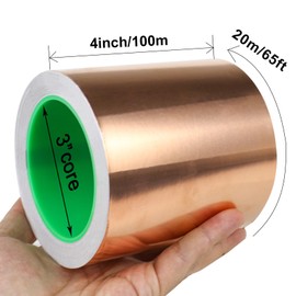BOMEI PACK Copper Foil Tape with Conductive Adhesive for Guitar and EMI Shielding, Crafts, Soldering, Stained Glass, Electrical Repairs, Grounding (4inch*66ft)