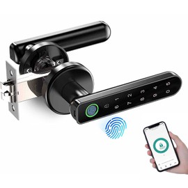 TEKXDD Smart Door Lock, Fingerprint Door Lock Set, 4 in 1 Keyless Entry Door Knob with APP/Keypad Code/Keys/Fingerprint, Electronic Keypad Lock for Office Hotel Home Security