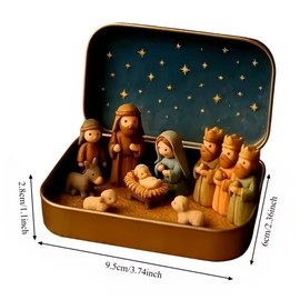 Handmade Mini Nativity Scene Set – Portable Pocket Size Christmas Figurines Decor with Mary & Shepherds