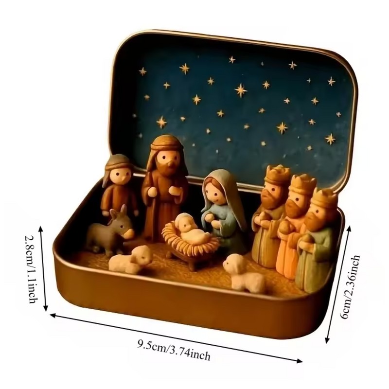 Handmade Mini Nativity Scene Set – Portable Pocket Size Christmas