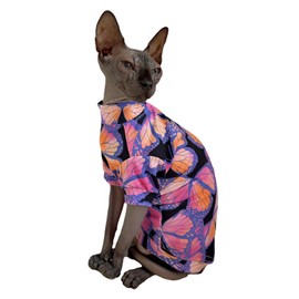 Limited Edition Sphynx Cat T-Shirts Elastic Hairless Cat Sweatshirt Pet Kitten Clothes Round Collar Kitten Shirts Vest Cats & Small Dogs Apparel (Butterfly, XL (10-12 lbs))