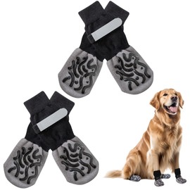 Dog Socks Paws Stop Licking, 2 Pairs Anti Slip Dog Paw Protectors with Grips, Dogs Shoes for Injured Paws, Pet Boots for Hardwood Floors, Cotton Socks for Medium Dogs (Black, L, 15-20kg)