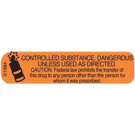 Pharmex 1-322 "Controlled SUB" Permanent Paper Label, 1 9/16" x 3/8", Orange, Pack of 1000