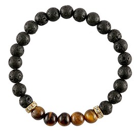 Aatm Natual Healing Gemstone Lava with Tiger Eye Charm Bracelet for Healing and Meditation Stone for Protection Gift (Beads Size - 7-8 mm)