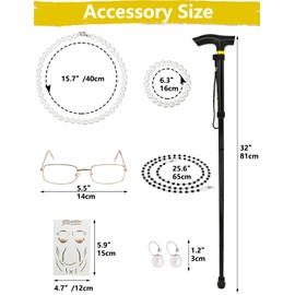 Old Lady Costume for Kids Girls Grandma Costume Dress Up Set 100th Day of School Outfit Granny Cosplay Dress Knitwear with Accessories Wig Cane Necklace Glasses Handbag ZF027M