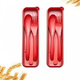 Travel Utensils - Reusable Travel Utensils with Case, Portable Camping Cutlery Set for Office Lunch School Picnic or Daily Use (Red,Red)