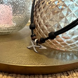 Hana Lima 1 of 12 Zodiac Signs on Adjustable Horoscope Leather Necklace, Surfer Chain, Pewter