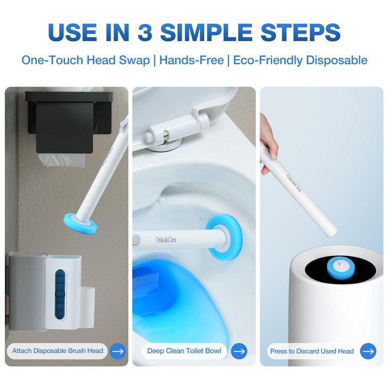 Disposable Toilet Brush System with 27 Refills, Toilet Wand Set
