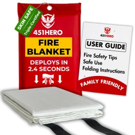 451HERO Emergency Fire Blanket – 1 Pack, Triple Certified, Comfort Weave Skin-Safe Fiberglass, Fire Blanket for Kitchen, Home & Camping | Fast Deployment, Mess-Free, Trusted Protection