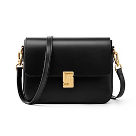 MFFOR Women's Shoulder Bag, Genuine Leather, 2-Way with 2 Straps, Square Shape, Crossbody Bag, Handbag, Lightweight, Small, Stylish, Large Capacity, Simple, Casual, Popular, Commuting to Work, Black