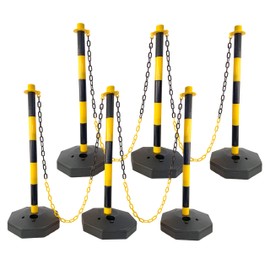 ZJMTOCYU 6 Pack Traffic Delineator Post Cones with Fillable Base and 5Ft Plastic Chain, Adjustable Safety Barrier, Yellow and Black