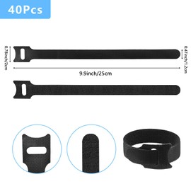 WSZJINB Pack of 40 Velcro Cable Ties, Resealable, Black Cable Velcro Cable Ties, Reusable, Cable Velcro Fastener Tape for Cable Management, Cable Organiser, Length 25 cm