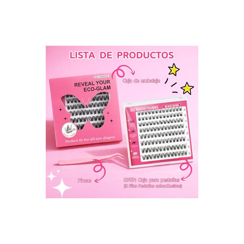 SASHA Pestañas Postizas Autoadhesivas Sin Pegamento, 104 Piezas Pestañas Extensiones