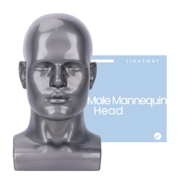 lightmay Male Mannequin Head – 13.7” Silver Gray Wig Stand for Hats, Wigs, Headphone, Glasses – Great for Styling, Display & Storage (Bright Gray, 13.7)