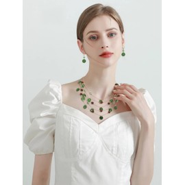 Firstmeet Handmade Multi-Layer Round Shell Wooden Beads Necklace with Earrings(XL-1101-Green)