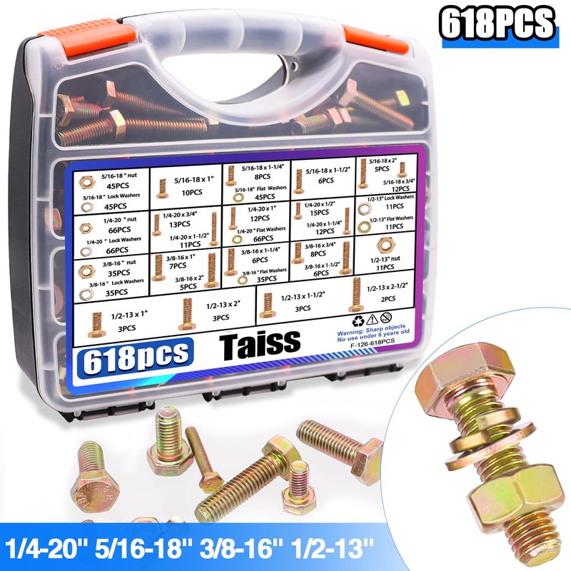 Taiss 618pcs Grade 8.8 Bolts and Nuts Kit,Bolt Assortment Kit