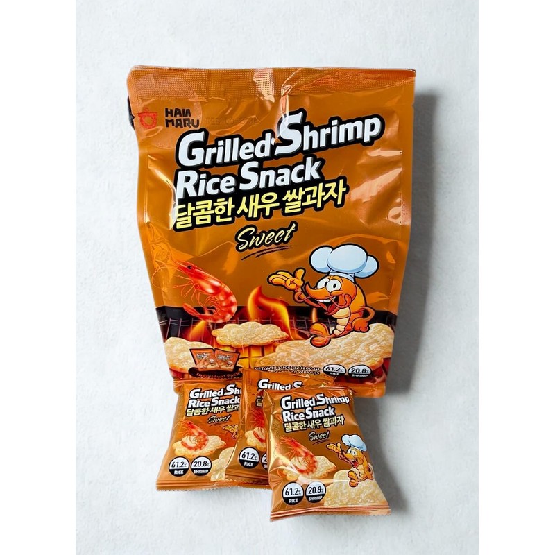 Han Maru Grilled Shrimp Rice Snack, Original Flavor, Korean Snacks,