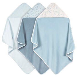 Just Born 3-Pack Hooded Towels – Soft & Absorbent Baby Bath Towels, Gentle on Skin, Adorable Unisex Designs - Blue
