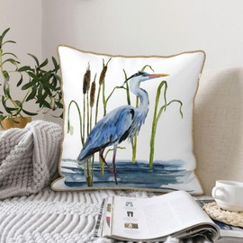 Velvet Throw Pillow Cover Animal Heron in Weeds Birds Gold Edge Pillowcases Home Decor Pillow Cases Standard Size 18×18 for Sofa Car Chair Bedroom Living Room Cushion Covers