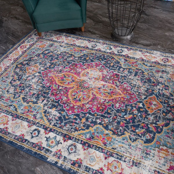 AREA RUGS LIVING ROOM BEDROOM LARGE SMALL VINTAGE SOFT SHORT PILE BORDERED CLASSIC ORIENTAL DESIGN TRADITIONAL PERSIAN MOROCCAN BOHO CARPET - XLARGE 200X290 CM, MULTICOLOURED TRADITIONAL DESIGN