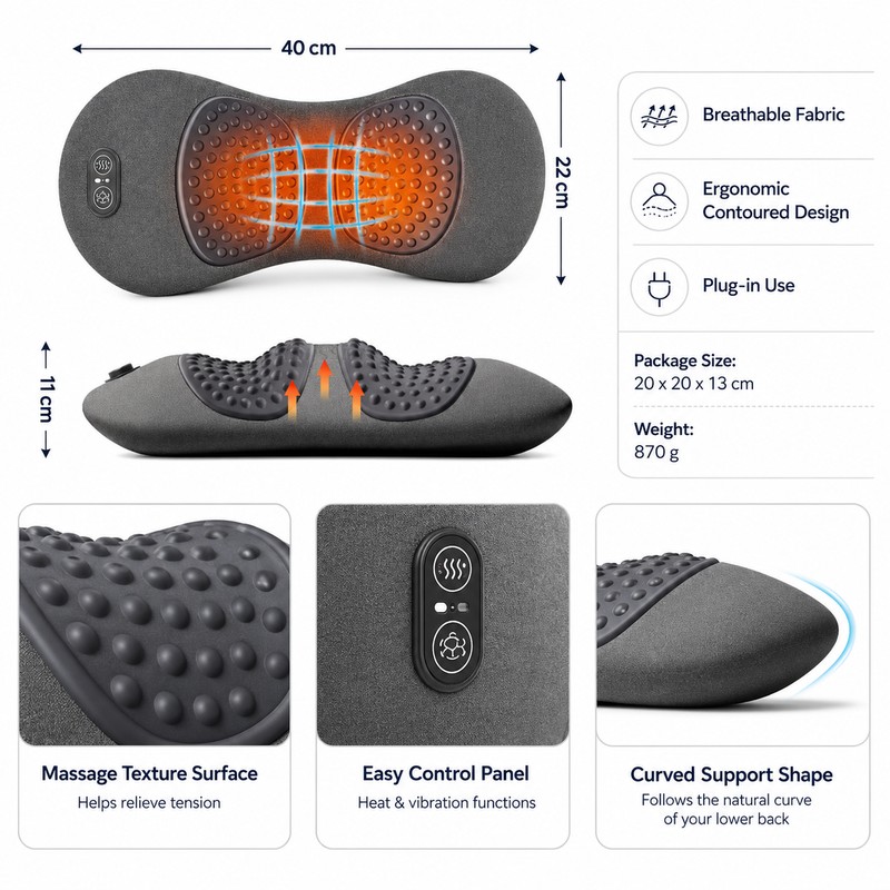 Electric Lumbar Support Pillow for Home & Office – Heated