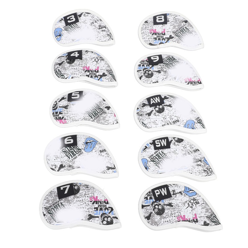 10pcs Golf Iron Covers Skull Pattern PU Scratch Proof Club