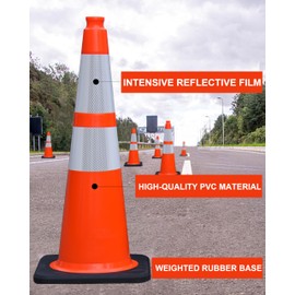 8Pcs 28 Inch Orange Traffic Cones, Safety Cones Construction Cones, Heavy Duty PVC Parking Cones w/Rubber Base for Parking, Driving Practice, Traffic Control