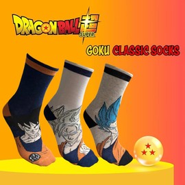 Dragon Ball Z Socks for Men, Goku Design Super Saiyan Set of 3 Classic Tall Socks, Gifts Men and Teenagers, Size EU 39/42 - Blue White and Grey, Blue, White and Grey, 39-42