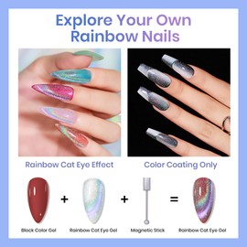 MIZHSE Cat Eye Gel Nail Polish Rainbow Cat Eye Holographic Glitter 9D Cateye Soak Off U V LED Gel Polish for Nail Salon Home DIY Manicure 12ml