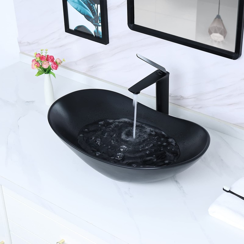 Davivy 24.5'' X 13.8'' Large Matte Black Oval Vessel Sink