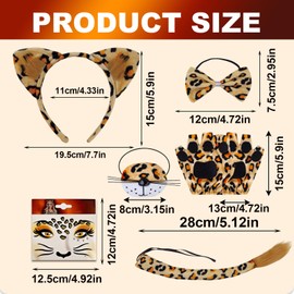 SAIIURV 6 Pieces Leopard Costume Set with Cheetah Ears Headband Bow Tie Tail Gold Print Leopard Temporary Tattoo Masquerade Decoration Accessories Jungle Party Christmas Carnival Cosplay (6 pcs)