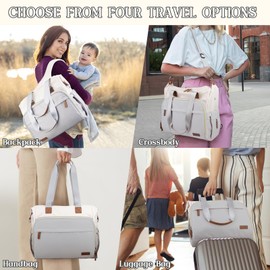 Pripher Pripher 4 in 1 Diaper Bag Backpack, Mommy Diaper Bag for Baby, Travel Diaper Bag Converts into Backpack with Shoulder Strap, Large Capacity Mom Backpack for Hospital, Multifunction Tote Blue&Beige