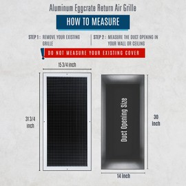 Fits 14x30 and 30x14 Duct Opening | Aluminum Eggcrate Return Air Grille | Low Noise & High Air Flow, Rust Proof Vent Cover Grill for Sidewall & Ceiling | White | Outer Dimensions: 15.75" X 31.75"