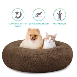 SAVFOX Plush Calming Dog Beds, Donut Dog Bed for Small Dogs, Medium, Large & X-Large, Comfy Cuddler Dog Bed and Cat Bed in Faux Fur, Washable Dog Bed, Multiple Sizes XS-XXL
