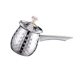 Traditional Greek Coffee Pot with Long Handle for Cafe, Silver, 400ml