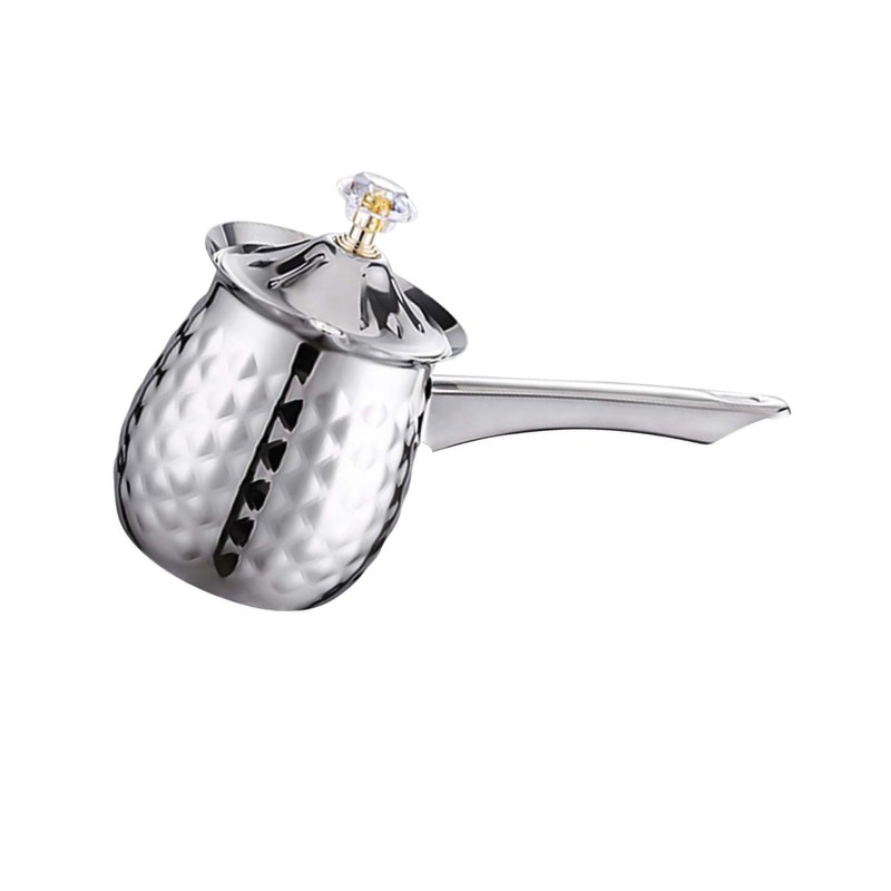 Traditional Greek Coffee Pot with Long Handle for Cafe, Silver,