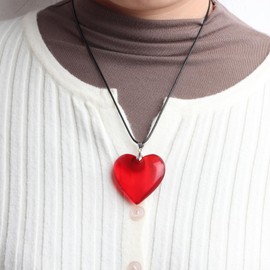 Uintoon Chunky Puffy Heart Necklace for Women Big Red Heart Shaped Pendant Adjustable Necklace Trendy Cute Red Y2K Accessories