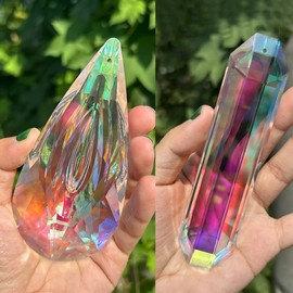 2PCS 120mm Crystal Prism Suncatcher Window Hanging Sun Catchers AB Colored Crystals Faceted Prism Rainbow Maker Pendant (2Pcs 120MM Prisms)